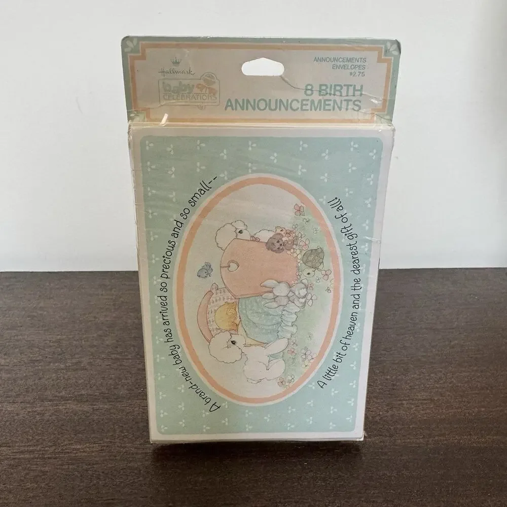 VTG Hallmark Precious Moments New Baby Birth Announcements Boy Or Girl Set Of‎ 8